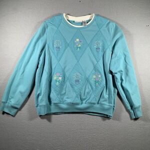 Vintage Sweatshirt embroidered flower patterned SWEATSHIRT with double collar XL